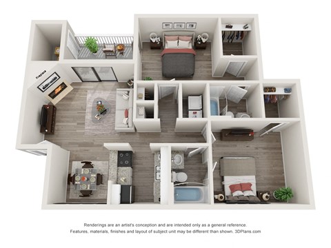 a 1 bedroom floorplan is shown in this rendering